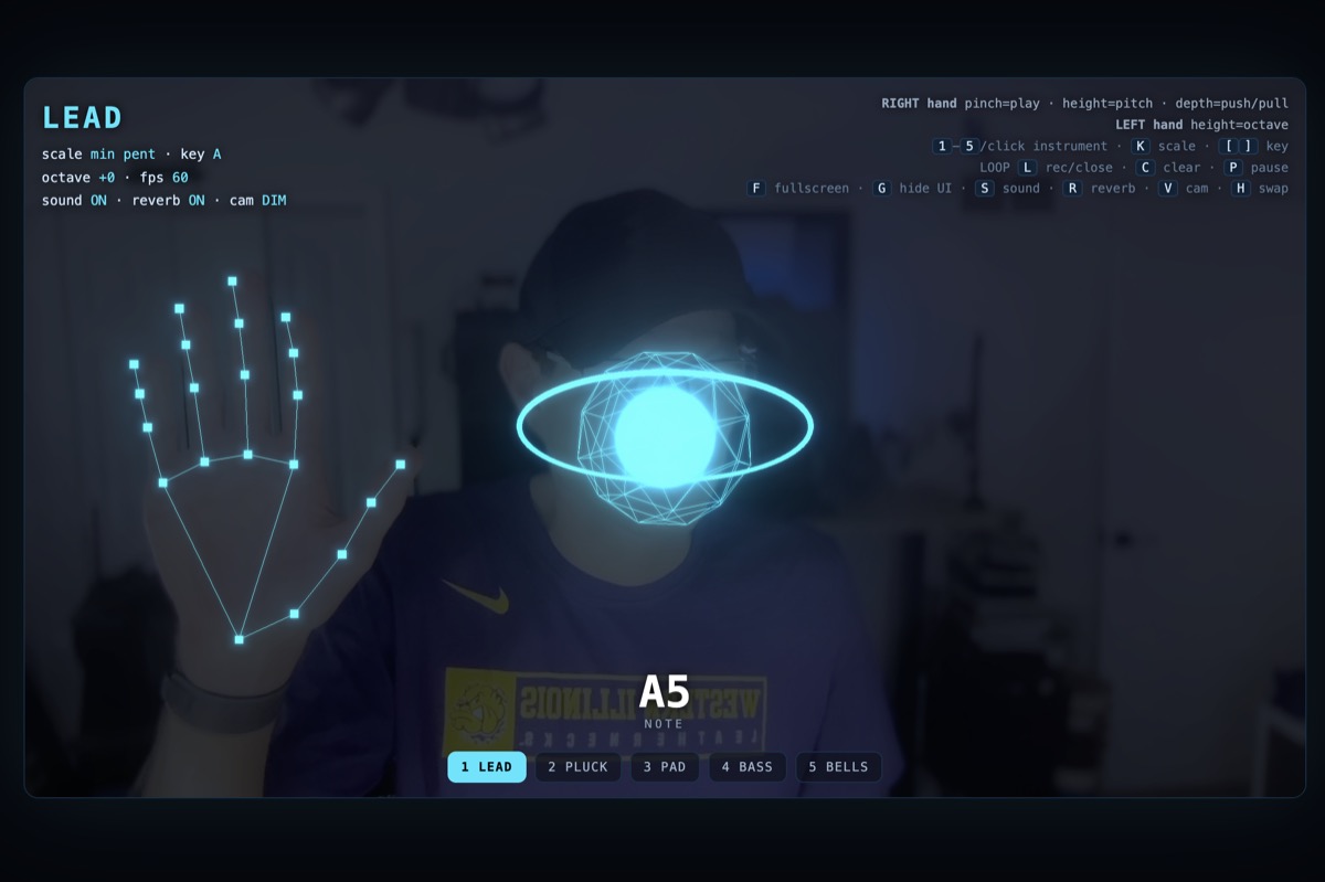 Air Instrument — webcam hand-tracking turns gestures into music
